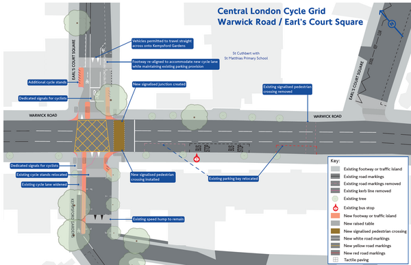 The photo for Central London Grid / Quietway - Earls Court Square area.